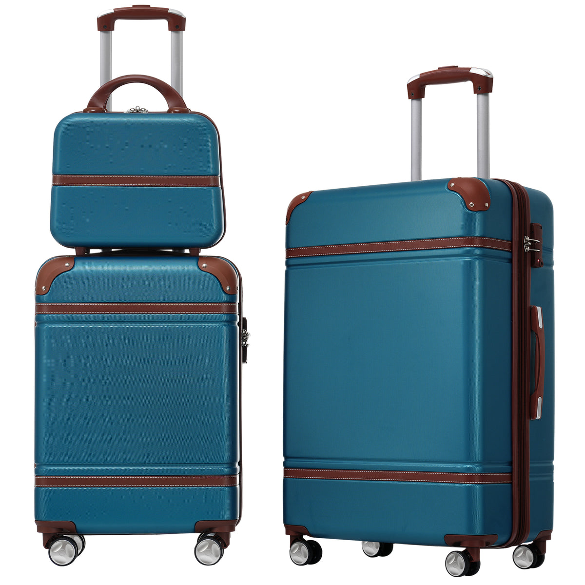 Hardshell Luggage Sets 3 Pieces 20'+24' Luggages and Cosmetic Case Spinner Suitcase with TSA Lock  Lightweight,Blue
