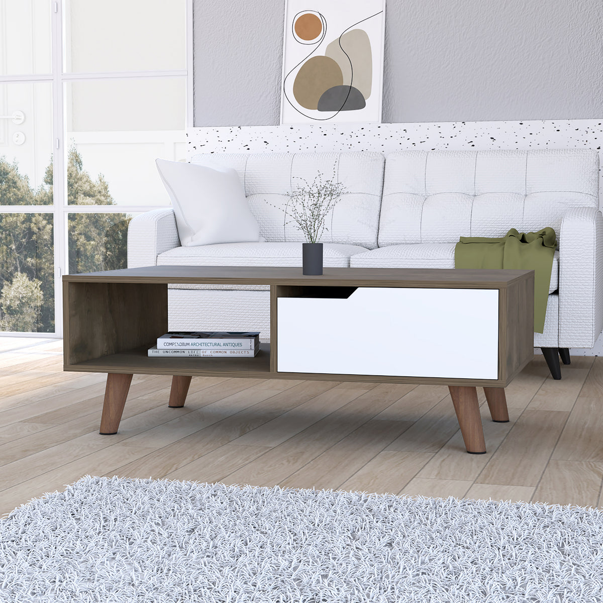 Hamburg Coffee Table 2.0 , One Open Shelf, One Drawer