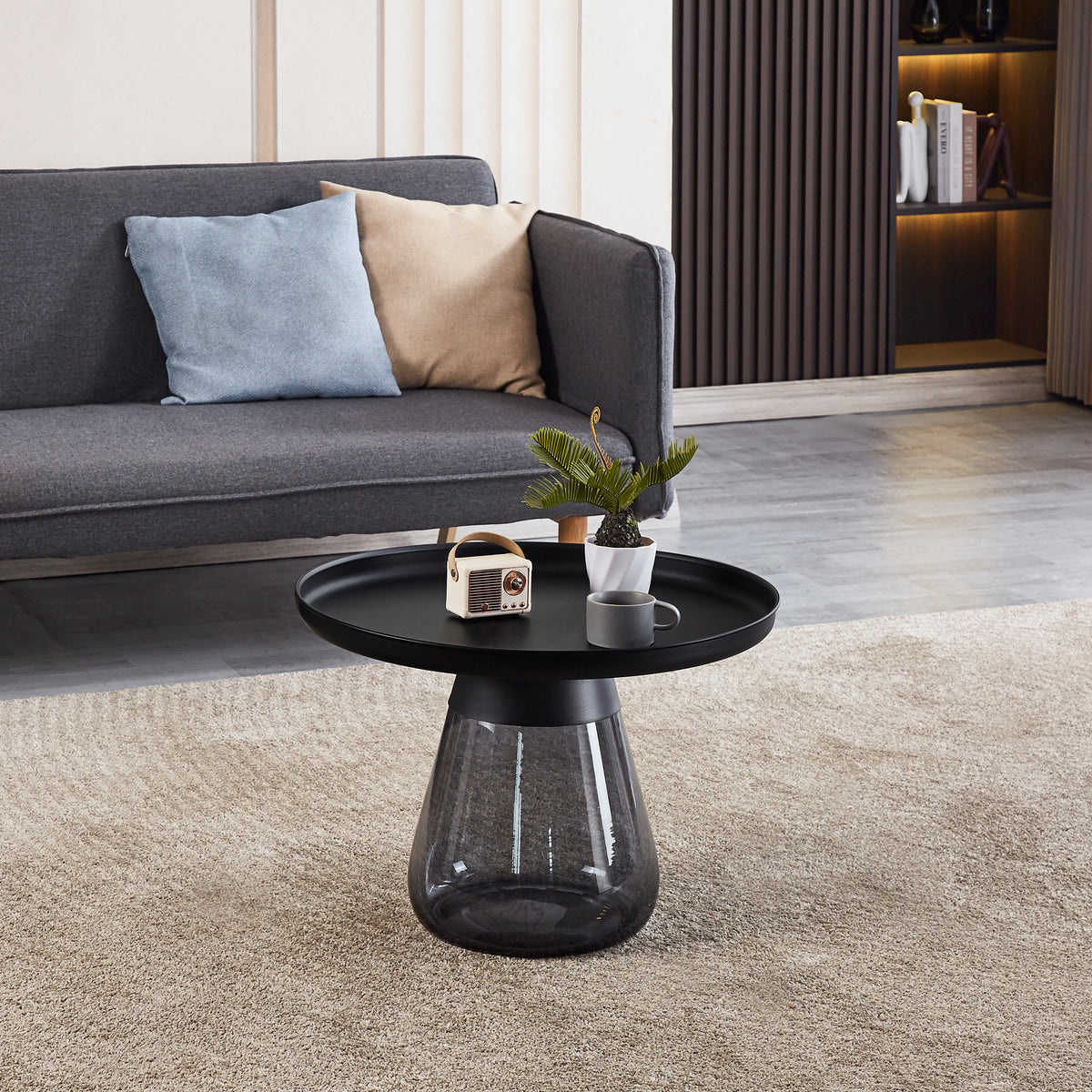 Smoke Glass Base with Black Painting Top Coffee Table, Living  Room Center Table