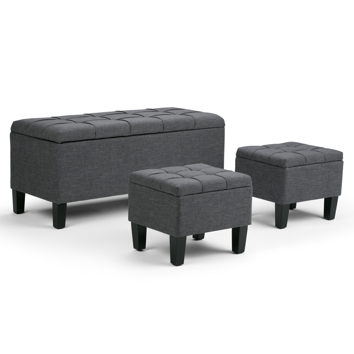 Dover - 3 Piece Storage Ottoman - Slate Grey