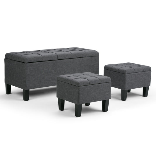 Dover - 3 Piece Storage Ottoman - Slate Grey