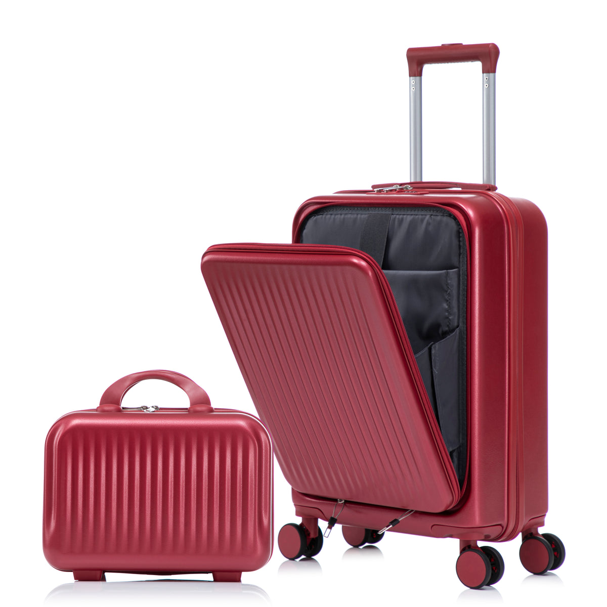 Red ABS Spinner Luggage Set 14'/20' with Combination Lock & Front Opening, Includes 14' Cosmetic Case