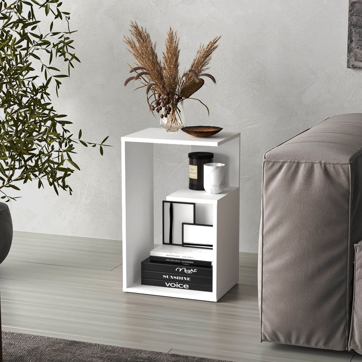 Everet 25' High 3-Tier Side Table Black White