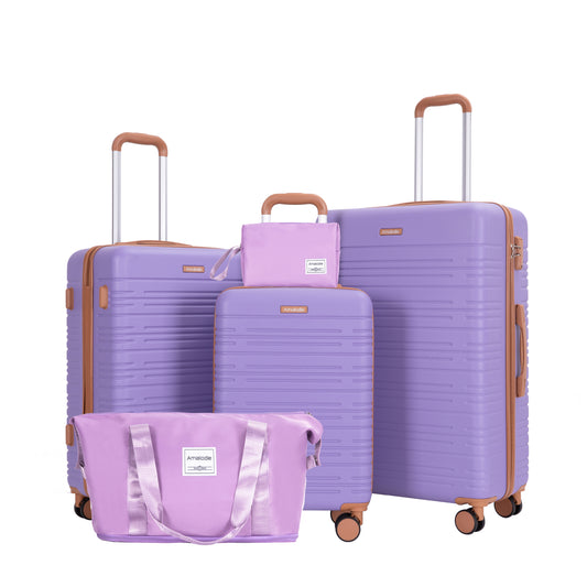 5-Piece Set (20'24'28 +a travel bag and a toiletry bag) ,Hard Case Spinner Wheels ABS Luggage Sets with TSA Lock  Carry On Suitcase  Luggage Durable Suitcase Color Matching  Lilac