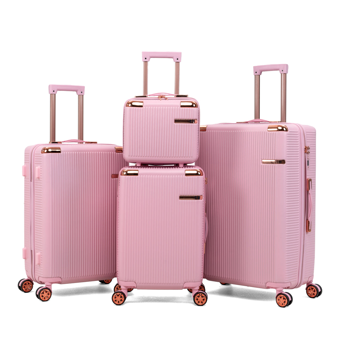 4-piece hard luggage (14/19/23/27 inches), ABS material, dual rotating four-wheel luggage, password lock, lightweight universal wheel luggage, suitable for family travel pink