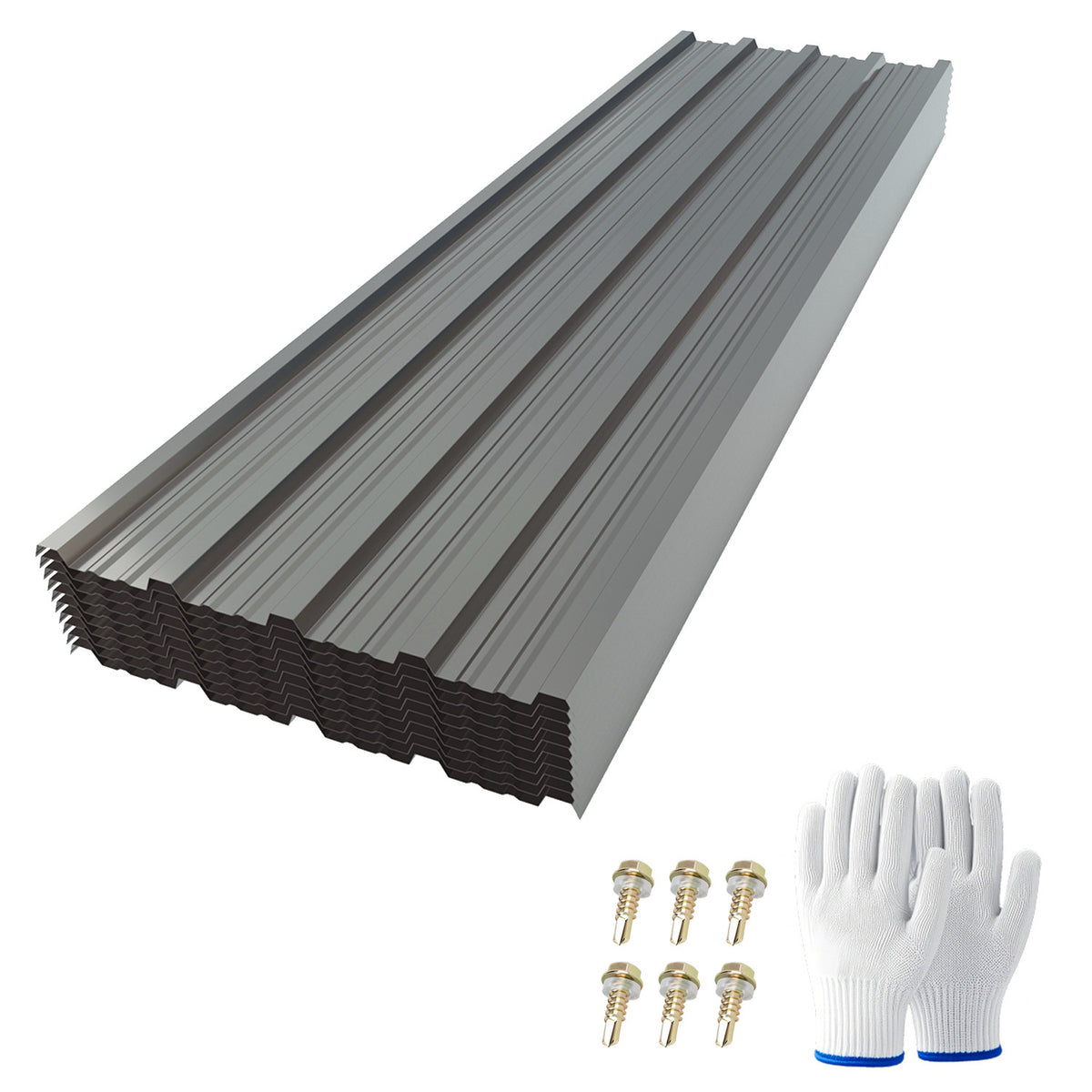 10 Pcs 61.02'x 18.90' Grey Corrugated Galvanized Metal Roofing Panels