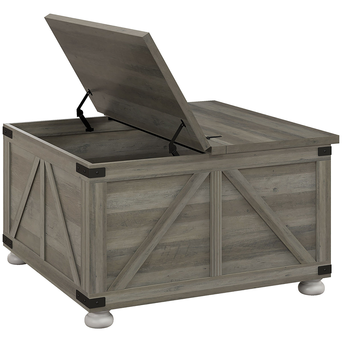 HOMCOM Farmhouse Coffee Table, Square Coffee Table with Storage for Living Room, Center Table with Hinged Flip Lift Top and Hidden Space, Distressed Gray