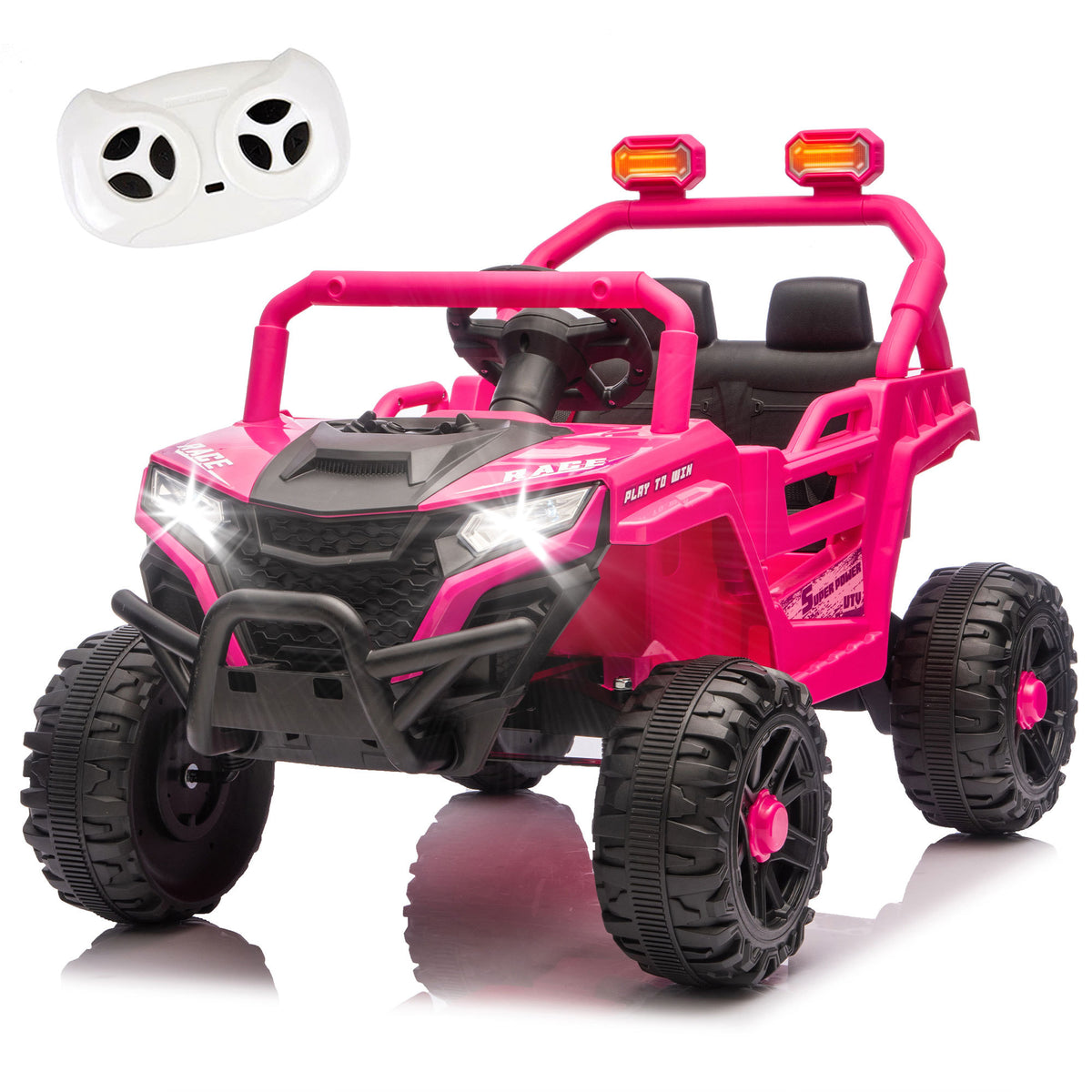 Pink 12V 2WD Kids Ride On UTV with 2.4G Remote, Anti-Collision Bar, High Chassis, Anti-Slip Wheels, 4-Wheel Suspension, Upgraded Battery for 2-Hour Runtime, 3-5 Years Old, Polypropylene