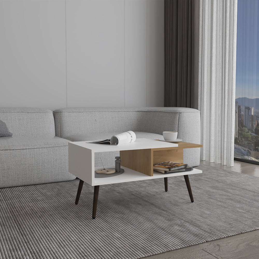 Aranjuez 29' Wide Coffee Table with Three Shelves, Rectangular, Living Room White - Natural Oak