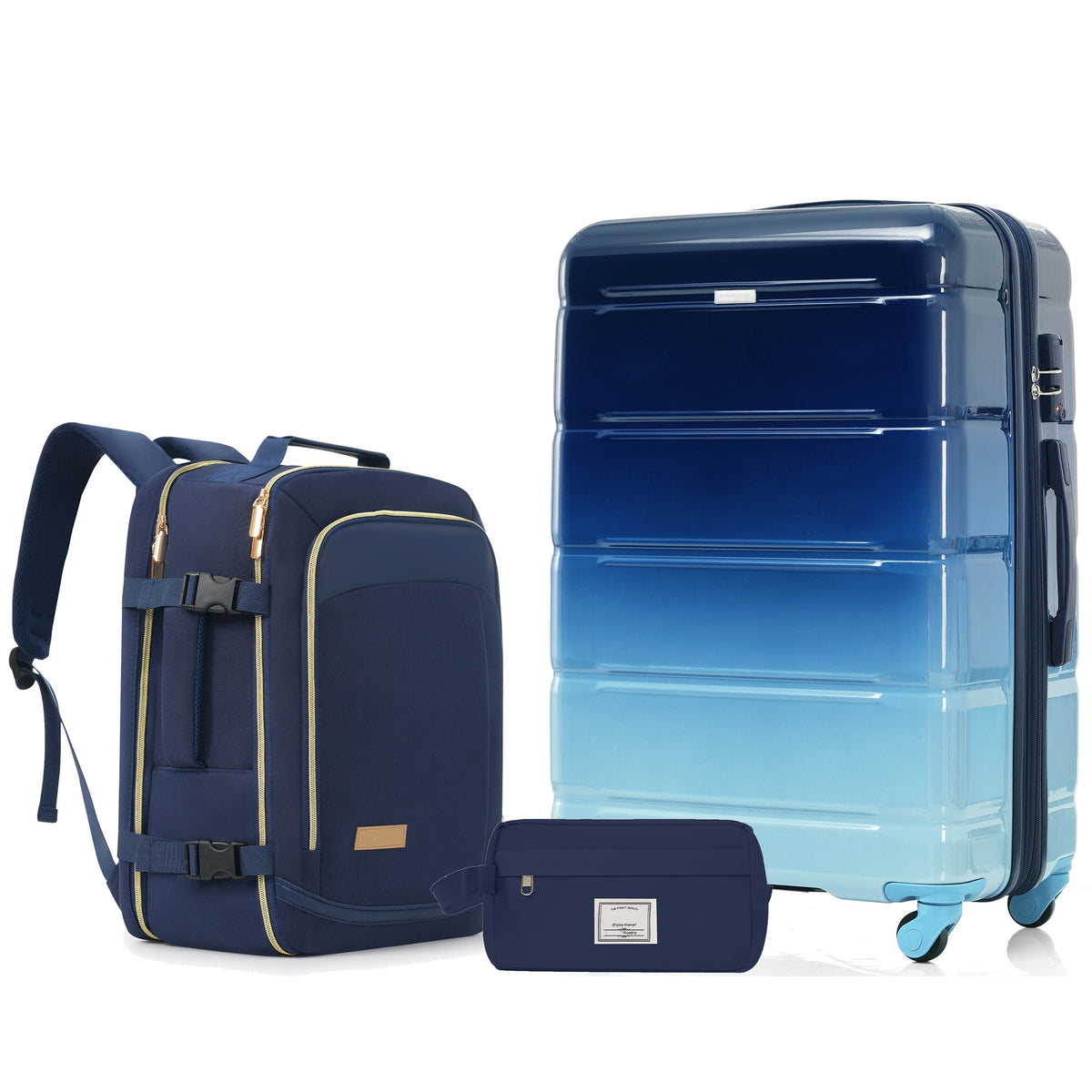 3-Piece Luggage Set  - 28in Checked Suitcase with TSA Lock Travel Duffel Bag Wet-Dry Toiletry Bag,navy