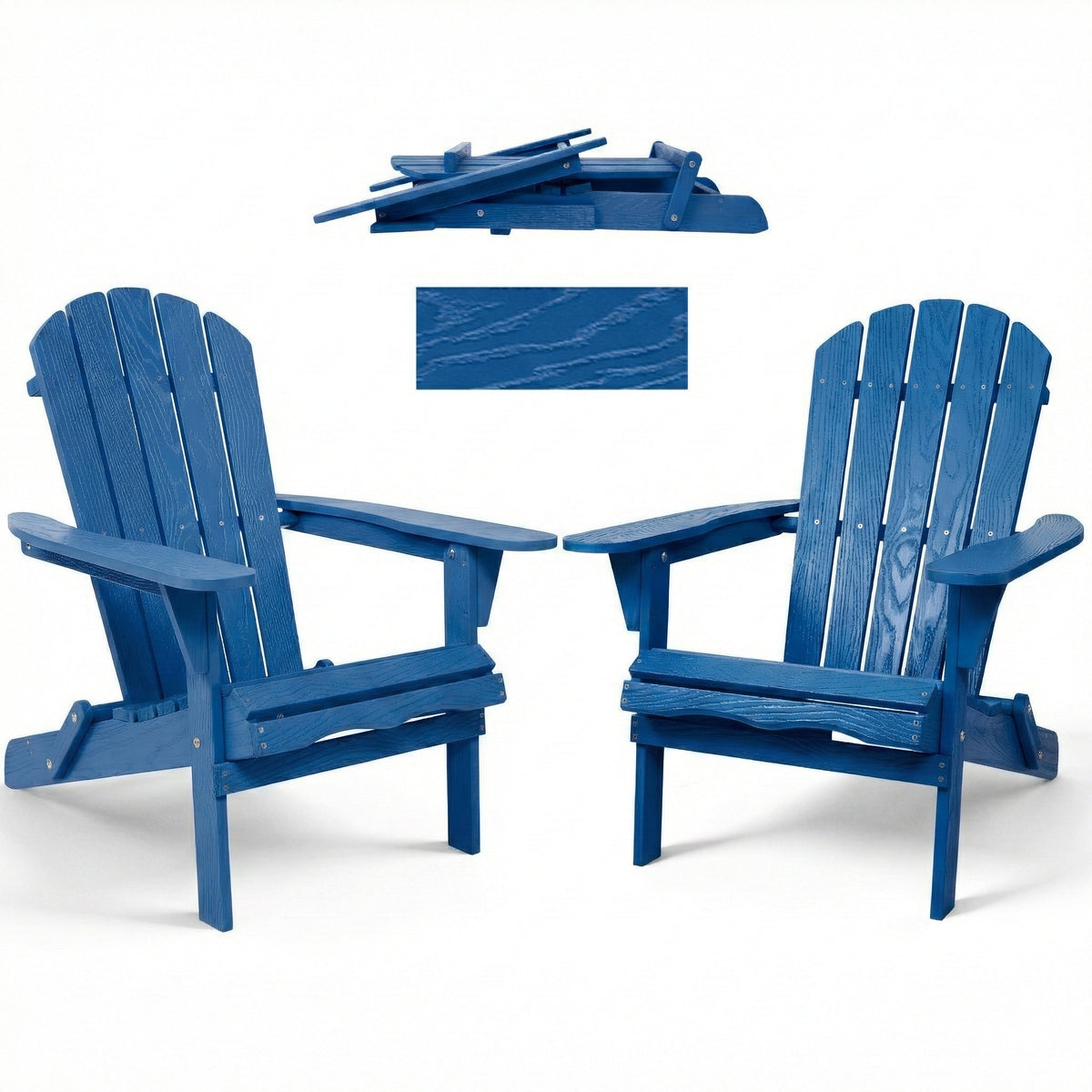 Navy Blue Solid Cedar Wood Folding Adirondack Lounge Chair with Embossed Grain for Patio, Backyard, Deck or Pool Side - 31'L x 28'W x 36'H