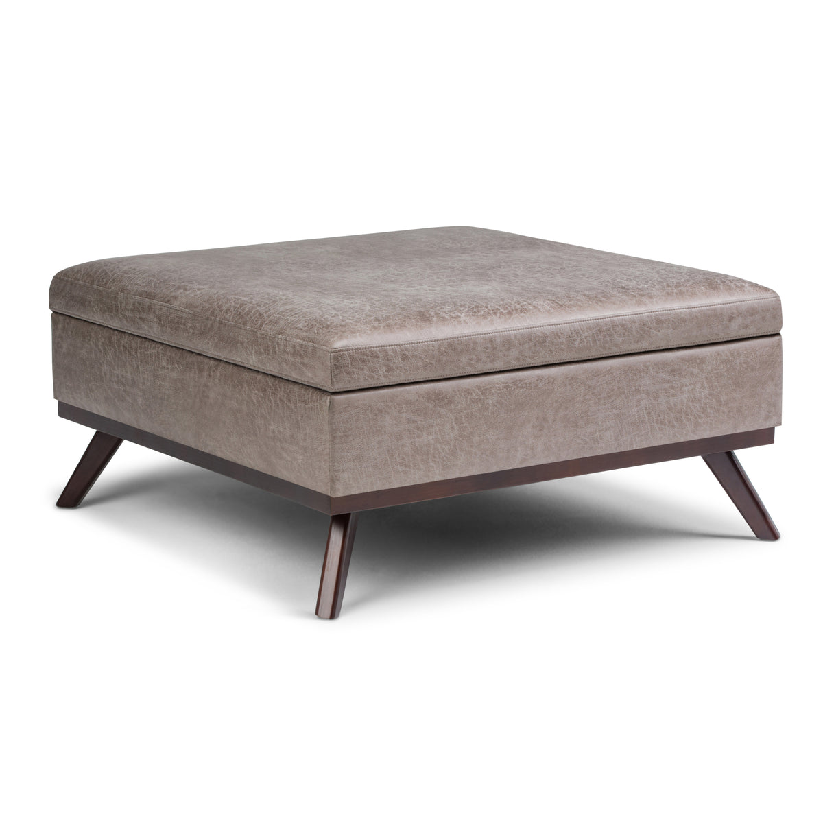 Owen - Square Coffee Table Storage Ottoman - Distressed Grey Taupe