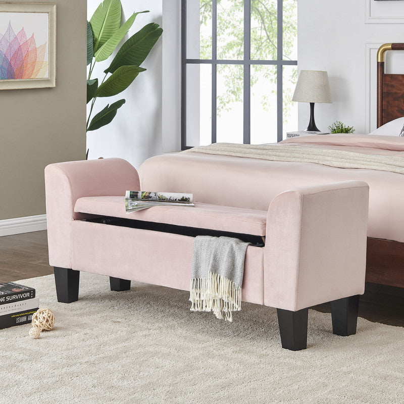 Mila 55' Pink Velvet Ottoman Bench with Storage