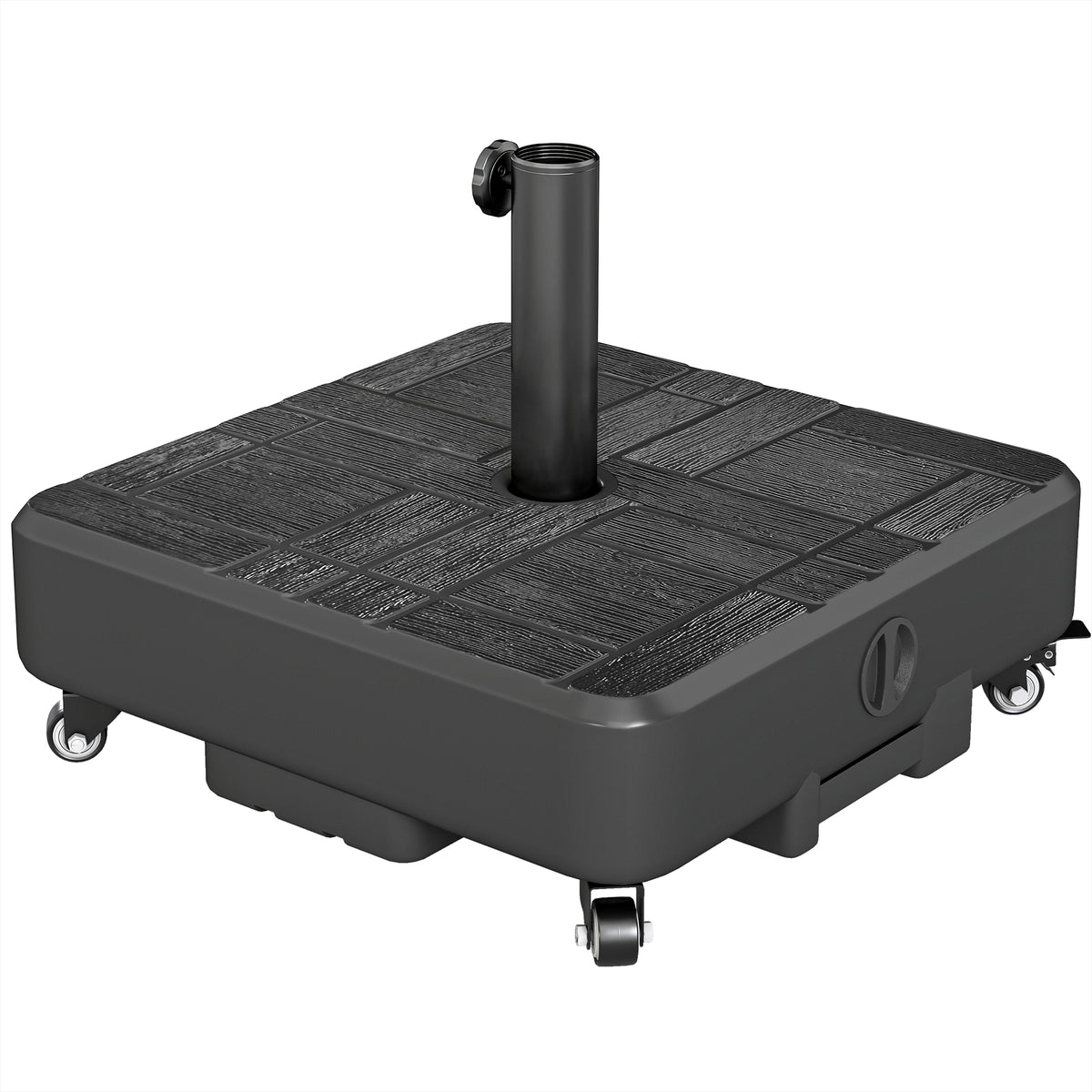Outsunny Refined Wood Grain Patio Umbrella Base with Wheels, Heavy Duty Outdoor Umbrella Stand for 6-13 ft Umbrellas, Fillable 62 lbs Water/77 lbs Sand, Fits 1.5' / 1.9' Poles, Black