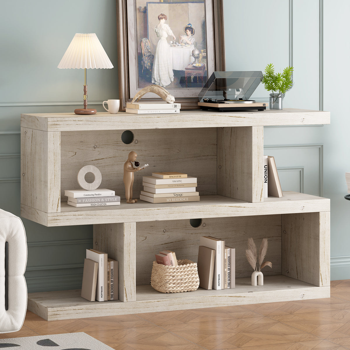 TREXM Narrow Console Table with Symmetrical Design, Retro Entryway Table with 2-Tier Open Shelf, Sofa Table for Entryway, Hallway and Living Room (Natural)