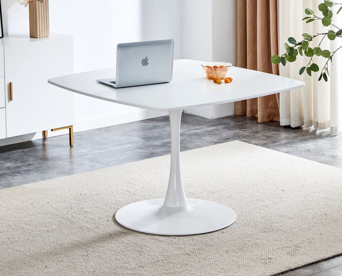 42.1'WHITE Table Mid-century Dining Table for 4-6 people With Round Mdf Table Top, Pedestal Dining Table, End Table Leisure Coffee Table