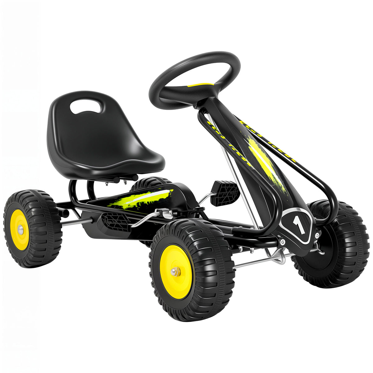 Qaba Pedal Go Kart for Kids, Outdoor Racer Ride On with Adjustable Seat, Steering Wheel, Backrest, Pedal Car for Boys Girls 3-6 Years, Black