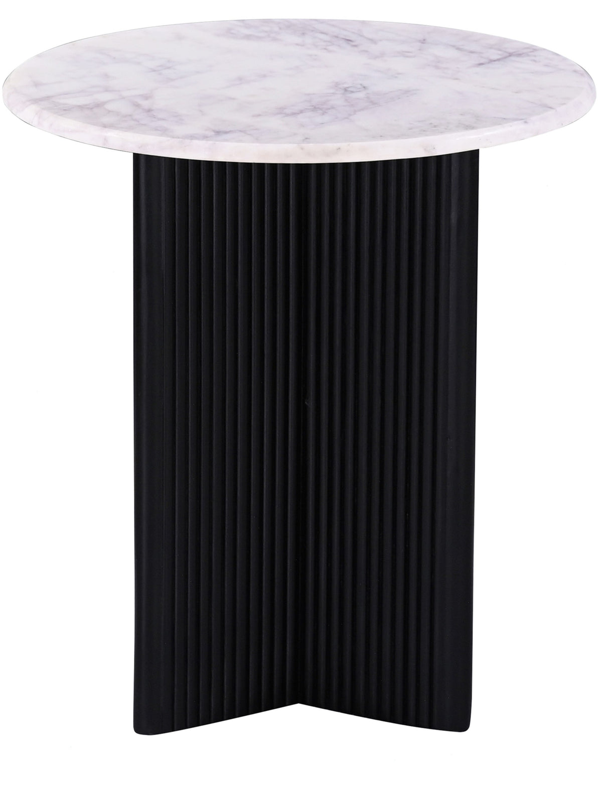 Luxurious Round Mable Topped Pedestal Side/End Table, Living Room Accent Table, White/Black