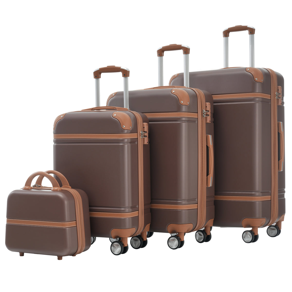 Brown Hardshell Luggage Set 4 Pieces with TSA Lock 20'+24'+28' Spinner Suitcase Lightweight ABS Material