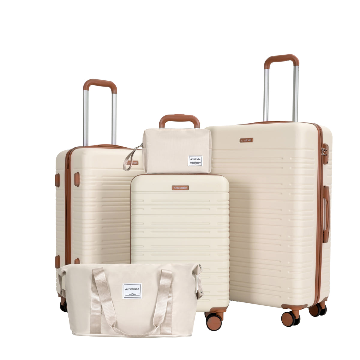 5-Piece Set (20'24'28 +a travel bag and a toiletry bag) ,Hard Case Spinner Wheels ABS Luggage Sets with TSA Lock  Carry On Suitcase  Luggage Durable Suitcase Color Matching CREAM WHITE