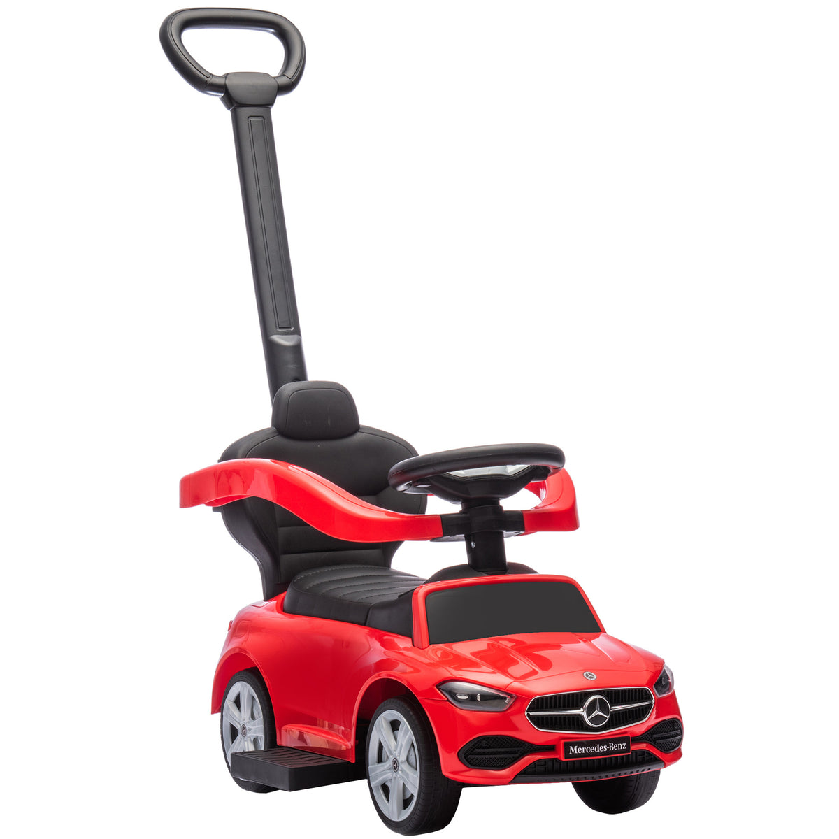 Qaba Mercedes-Benz C-Class Licensed 2-in-1 Ride-On Push Car, Baby Stroller Walking Car with Parent Control Handle, Safety Guardrail, Horn, Under Seat Storage, Kids Foot-to-Floor Toy, 18-36 M, Red