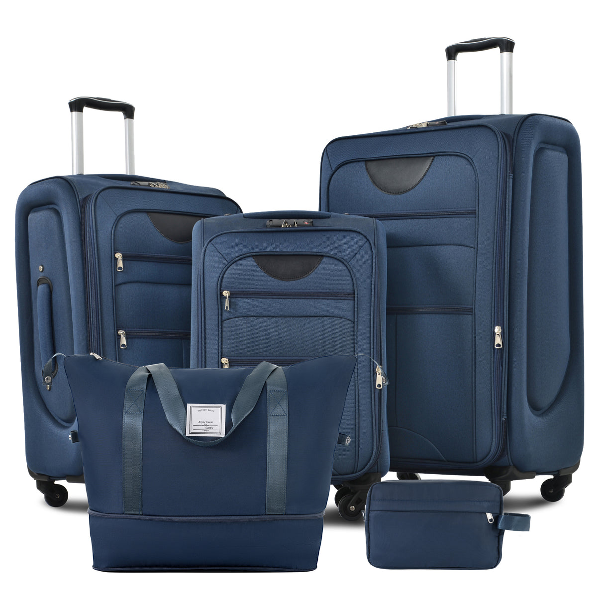 Dark Blue Softside Luggage Expandable 3 Piece Set with Duffel Bag, Upright Spinner Lightweight Travel Suitcase in Polyester, 22/26/30 IN