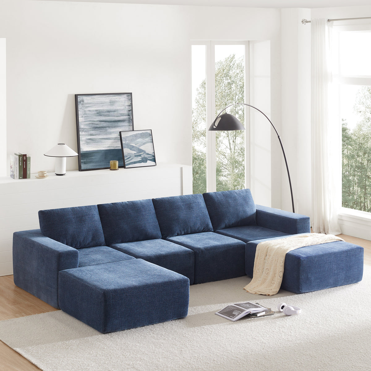 110*72' Modular U Shaped Sectional Sofa,Luxury Chenille Floor Couch Set,Upholstered Indoor Furniture,Foam-Filled Sleeper Sofa Bed for Living Room,Bedroom,Free Combination,3 Colors