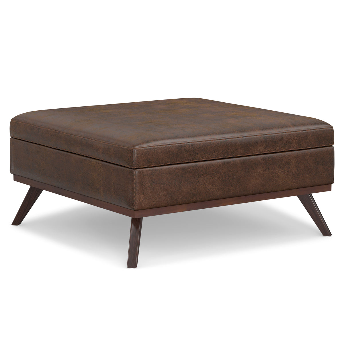 Owen - XL Square Coffee Table Storage Ottoman - Distressed Chestnut Brown