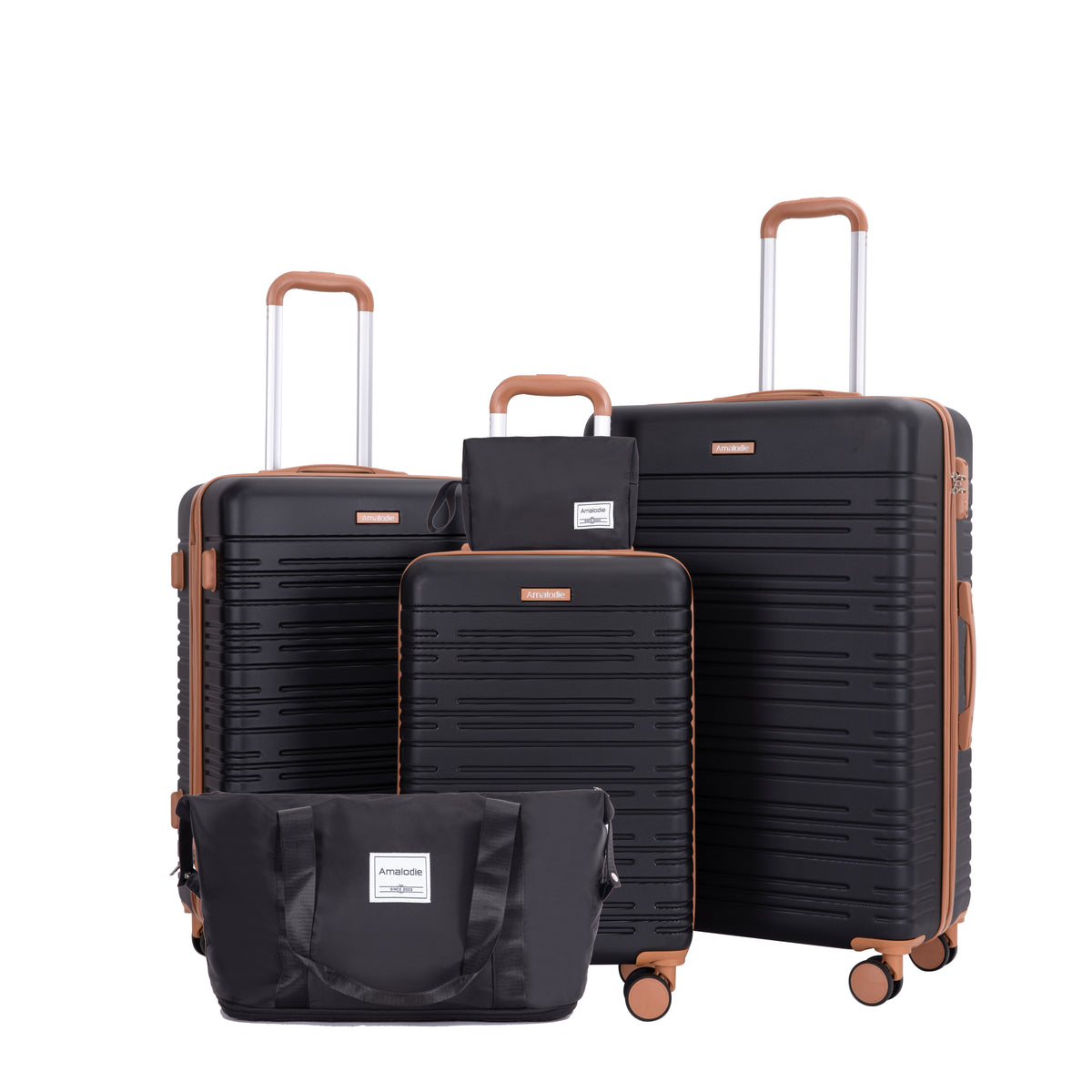 5-Piece Set (20'24'28 +a travel bag and a toiletry bag) ,Hard Case Spinner Wheels ABS Luggage Sets with TSA Lock Carry On Suitcase Luggage Durable Suitcase Color Matching BLACK