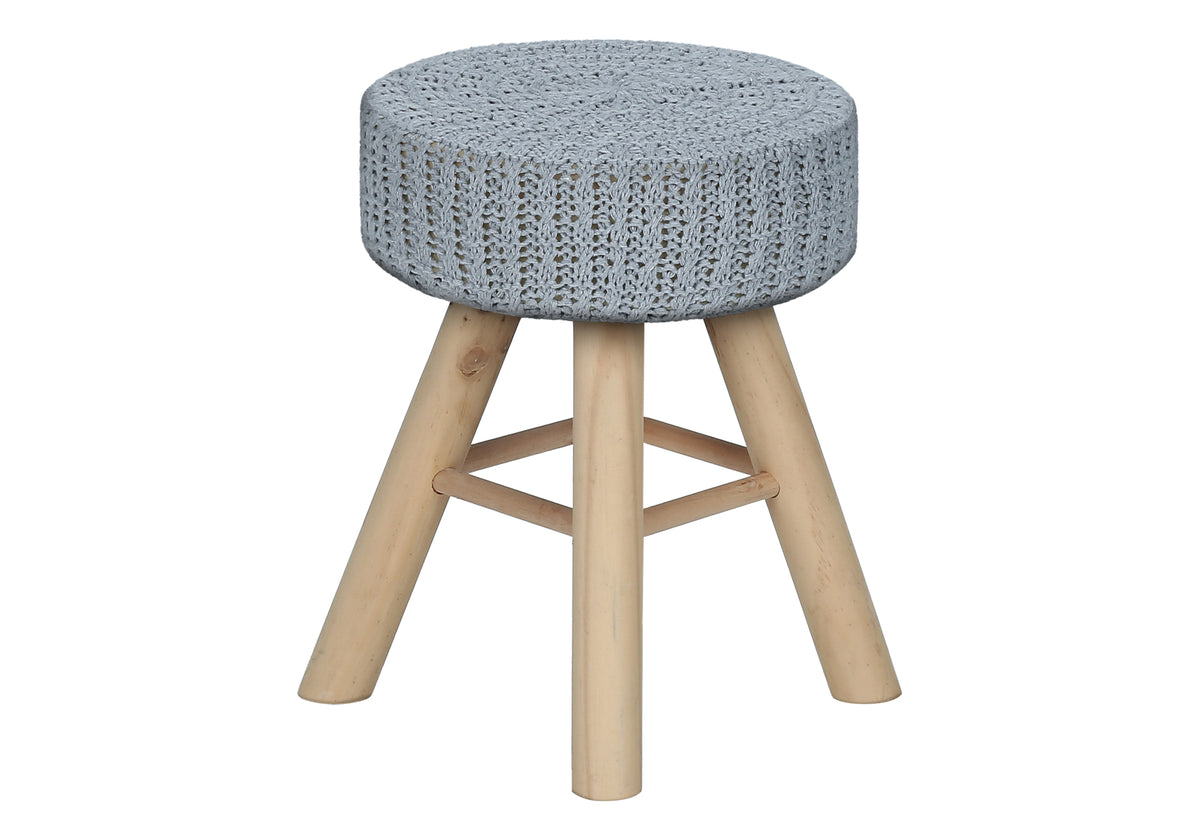 Ottoman, Pouf, Footrest, Foot Stool, 12' Round, Grey Velvet, Natural Wood Legs, Contemporary, Modern