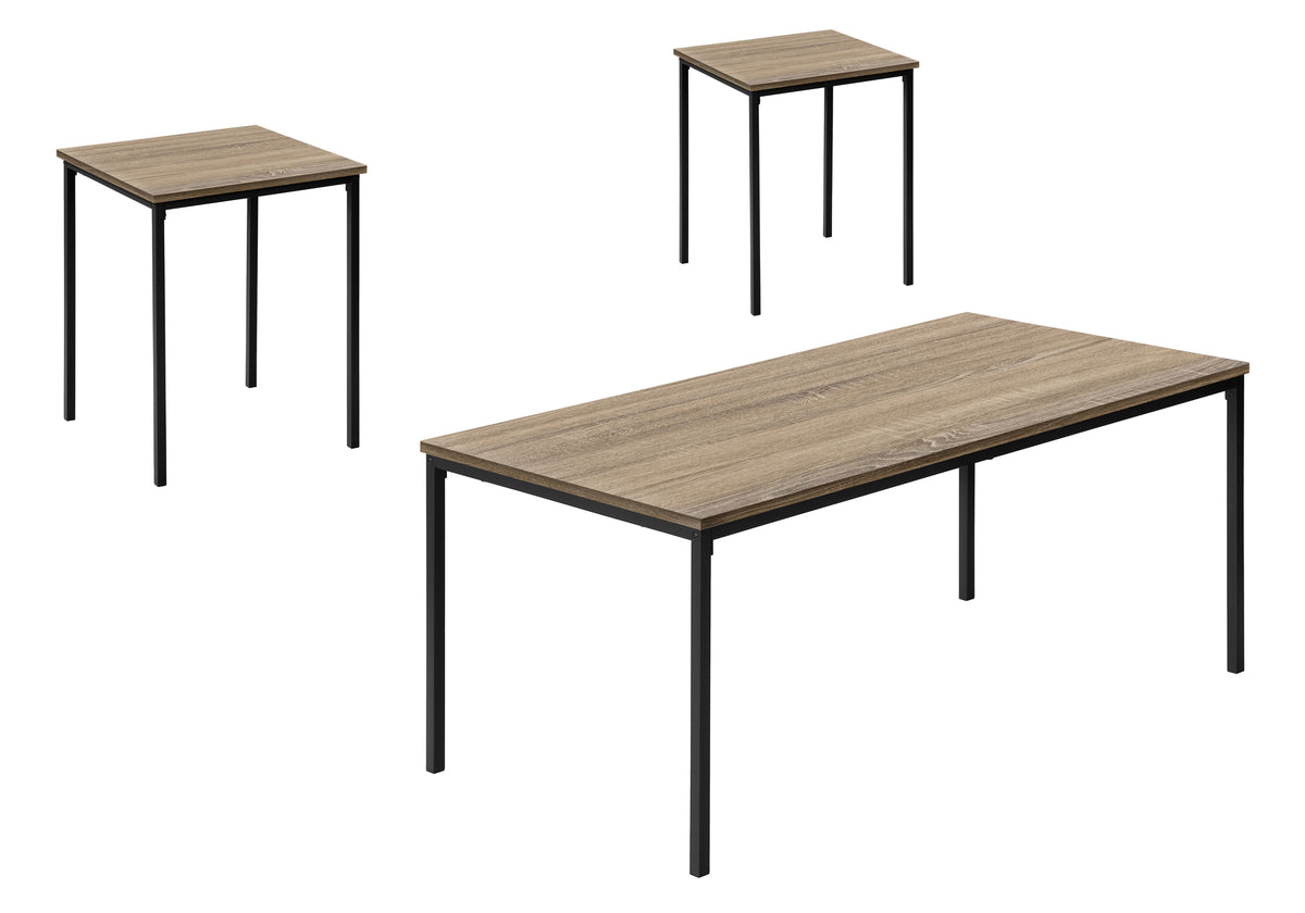 Table Set, 3pcs Set, Coffee, End, Black Metal, Dark Taupe Laminate, Contemporary, Modern
