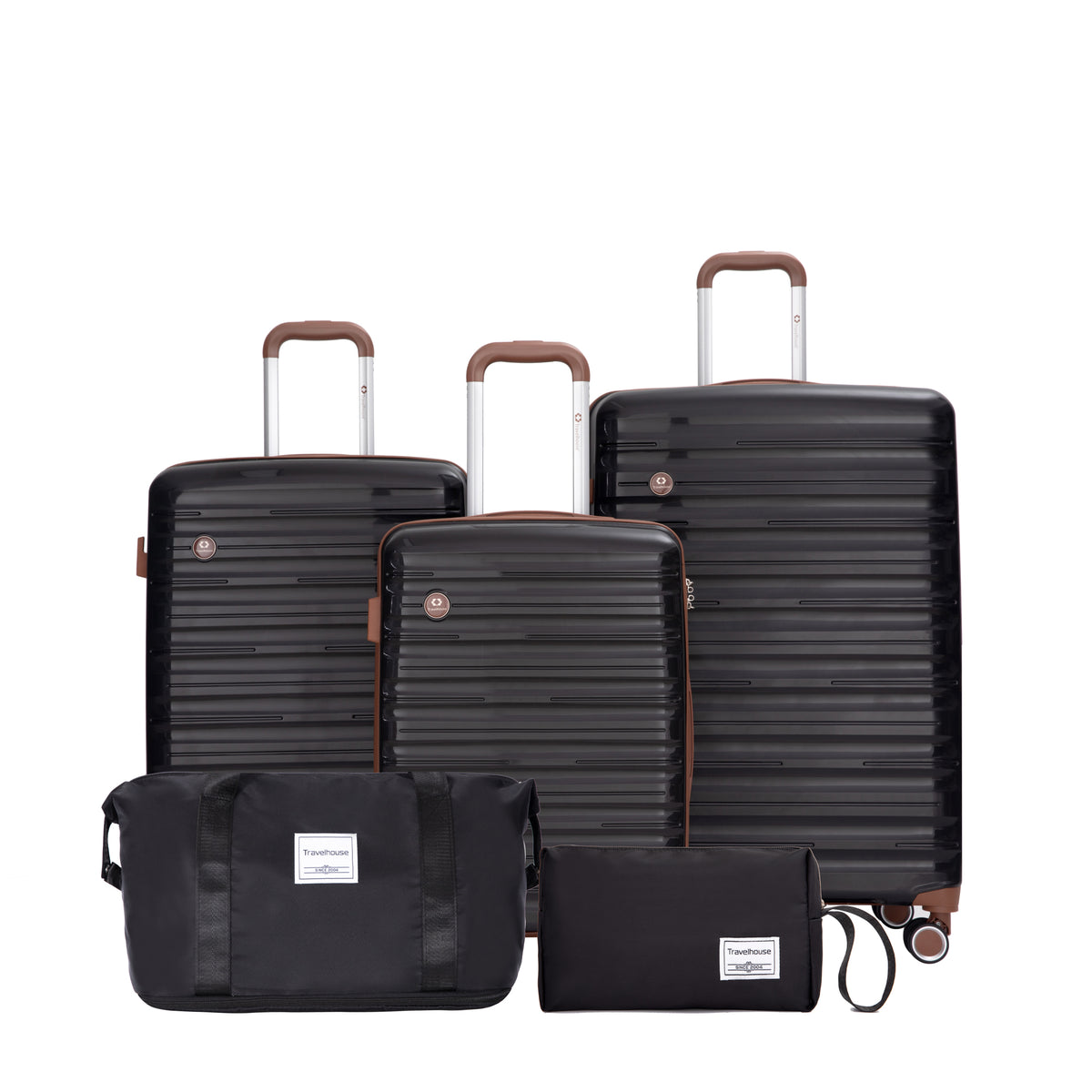 5-Piece Set (20'24'28 +a travel bag and a toiletry bag) ,PP Hardshell Carry on Luggage Set with TSA Lock Carry On Suitcase Luggage  Durable Suitcase  Color  BLACK