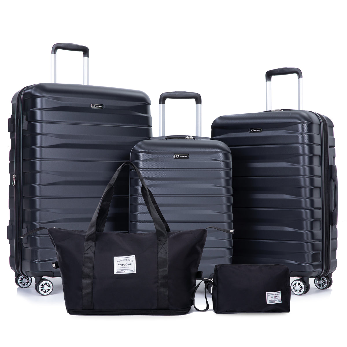 Luggage set of 5 pieces, expandable hard PC luggage set with TSA lock for rotating wheels, lightweight rolling luggage for men and women Black