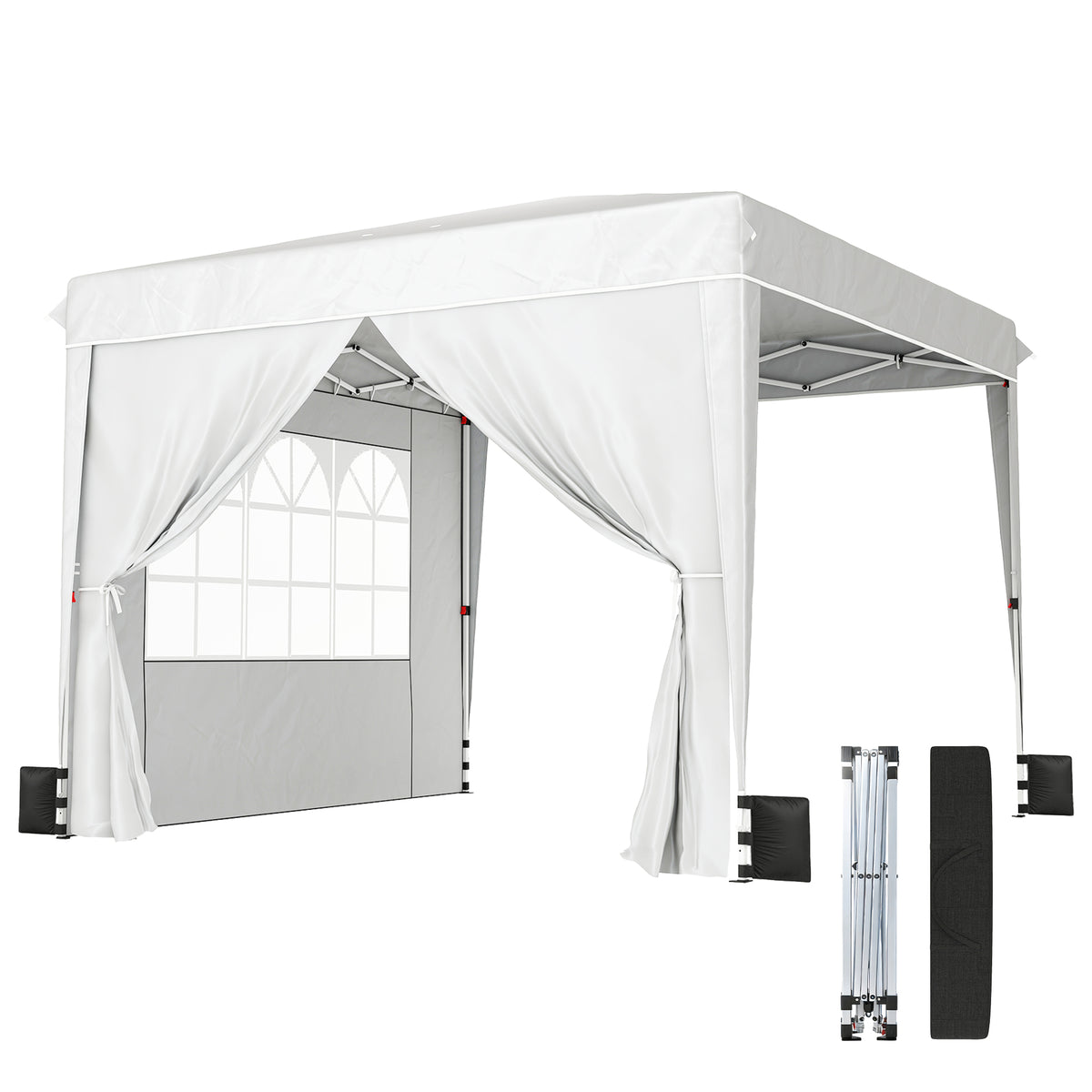 Outsunny 10 x 10 ft Pop Up Canopy Tent with Sidewalls, UPF50+ Outdoor Portable Instant Canopy Shelter with Carry Bag, Sandbags, Adjustable Height for  Parties, Events, Camping, White