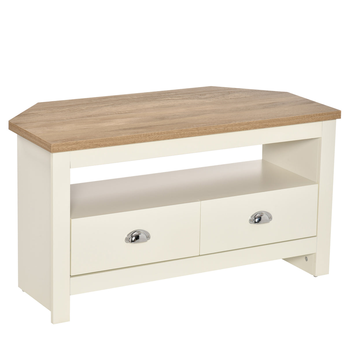 HOMCOM Corner TV Stand Up To 50', Entertainment Center TV Console Table with Drawers and Open Storage Compartment for Living Room, White