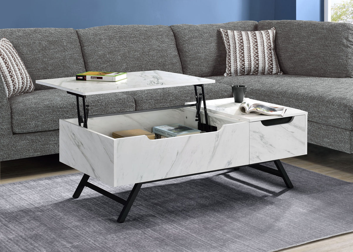 Throm White Faux Marble Grain Finish Coffee Table W/Lift Top