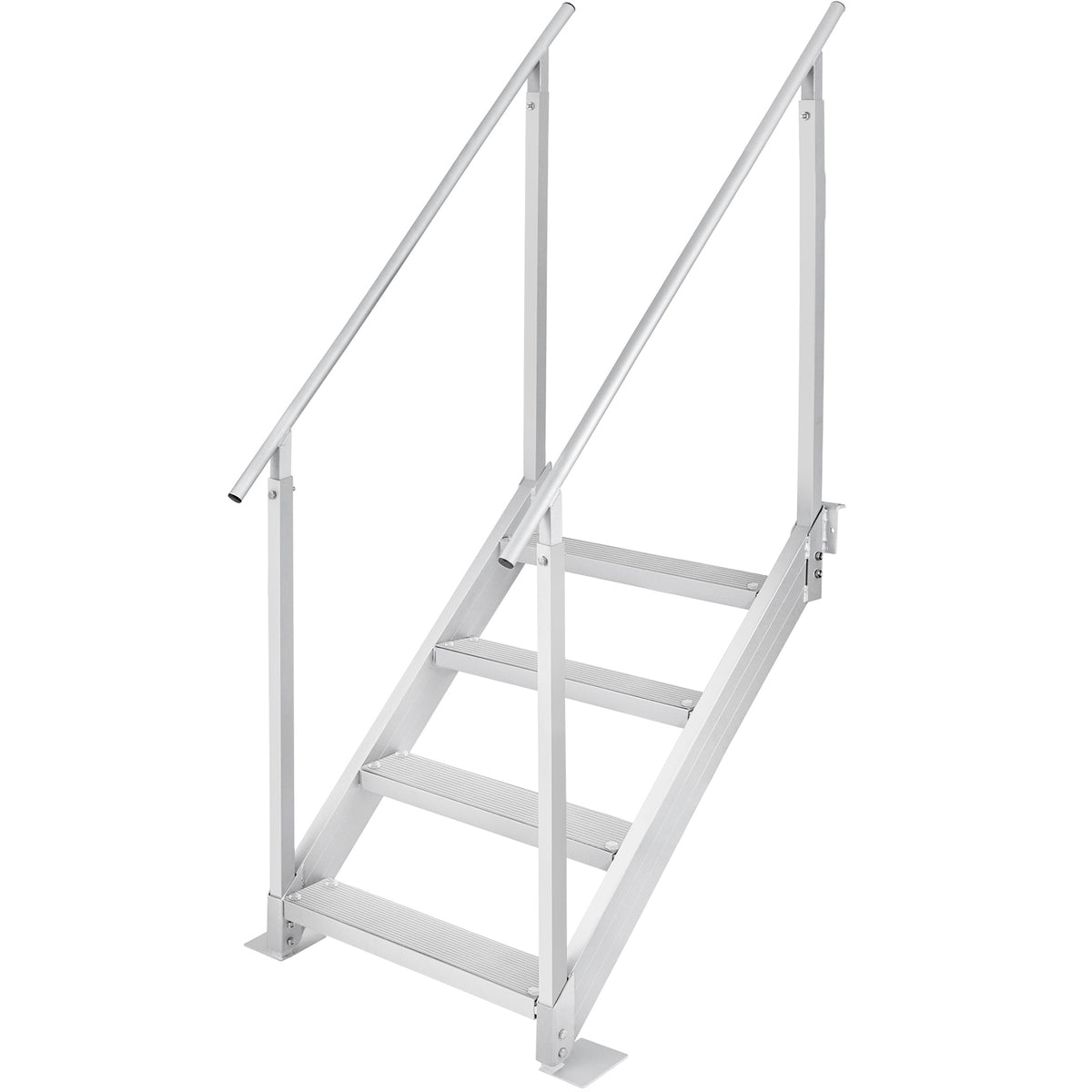Dock Ladder 4 Step, Dock Stairs 30''-38'' Adjustable Height, 500 lbs Load Capacity, Aluminum Pontoon Boat Ladder with Dual Handrails & Nonslip Rubber Mat for Ship/Lake/Pool/Marine Boarding
