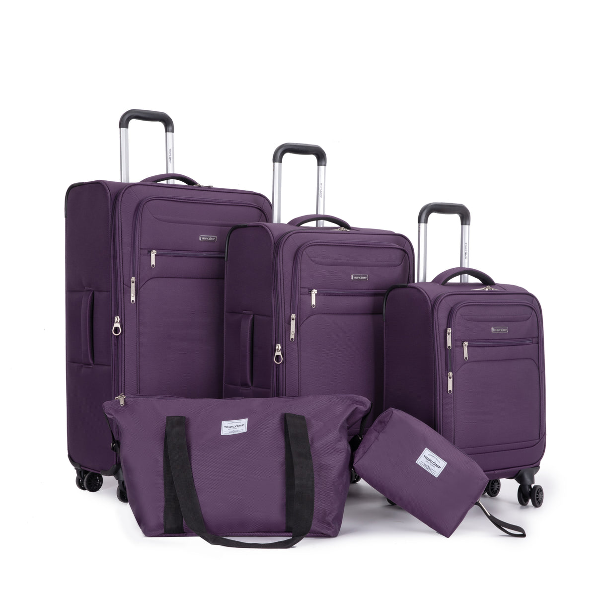 5-Piece Set (18/23/27/Travelbag /toiletry bag) ,Softshell Suitcase Spinner Wheels Terylene Polyester Luggage Sets Carry On Suitcase Luggage Lightweight Durable Suitcase PURPLE