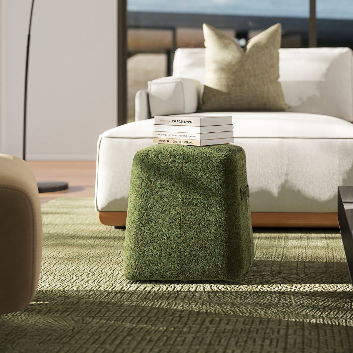 Clyde 14' Tapered Square Upholstered Ottoman, Moss Green