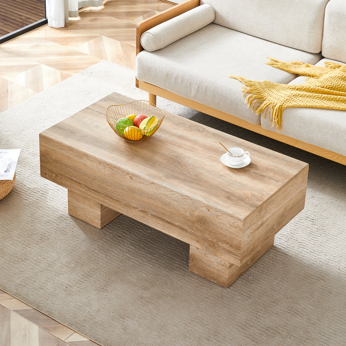 Modern Simple Light Wood Texture MDF Coffee Table - 43.3'x21.6'x17.2' Practical Model.Making it an ideal addition to any living room or apartment.