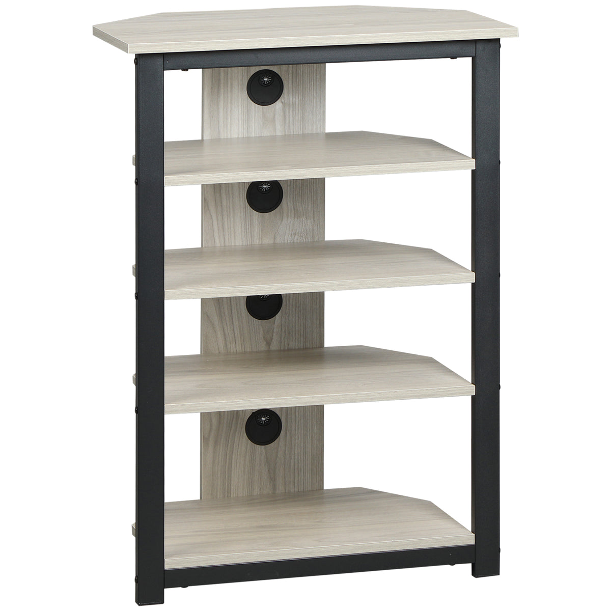 HOMCOM TV Stand, AV Media Stand, Corner Audio Tower with Storage Shelves and Steel Frame, Living Room Storage, Gray