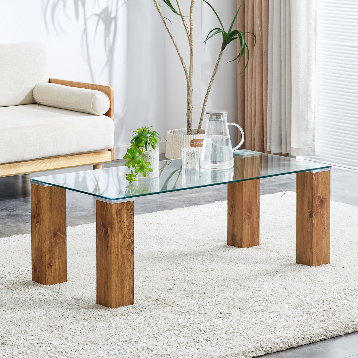 Glass-Top Coffee Table,tea table, with MDF Legs - Stylish Blend of Elegance and Durability 44.9'*21.7'*16.9'.W1512S00075