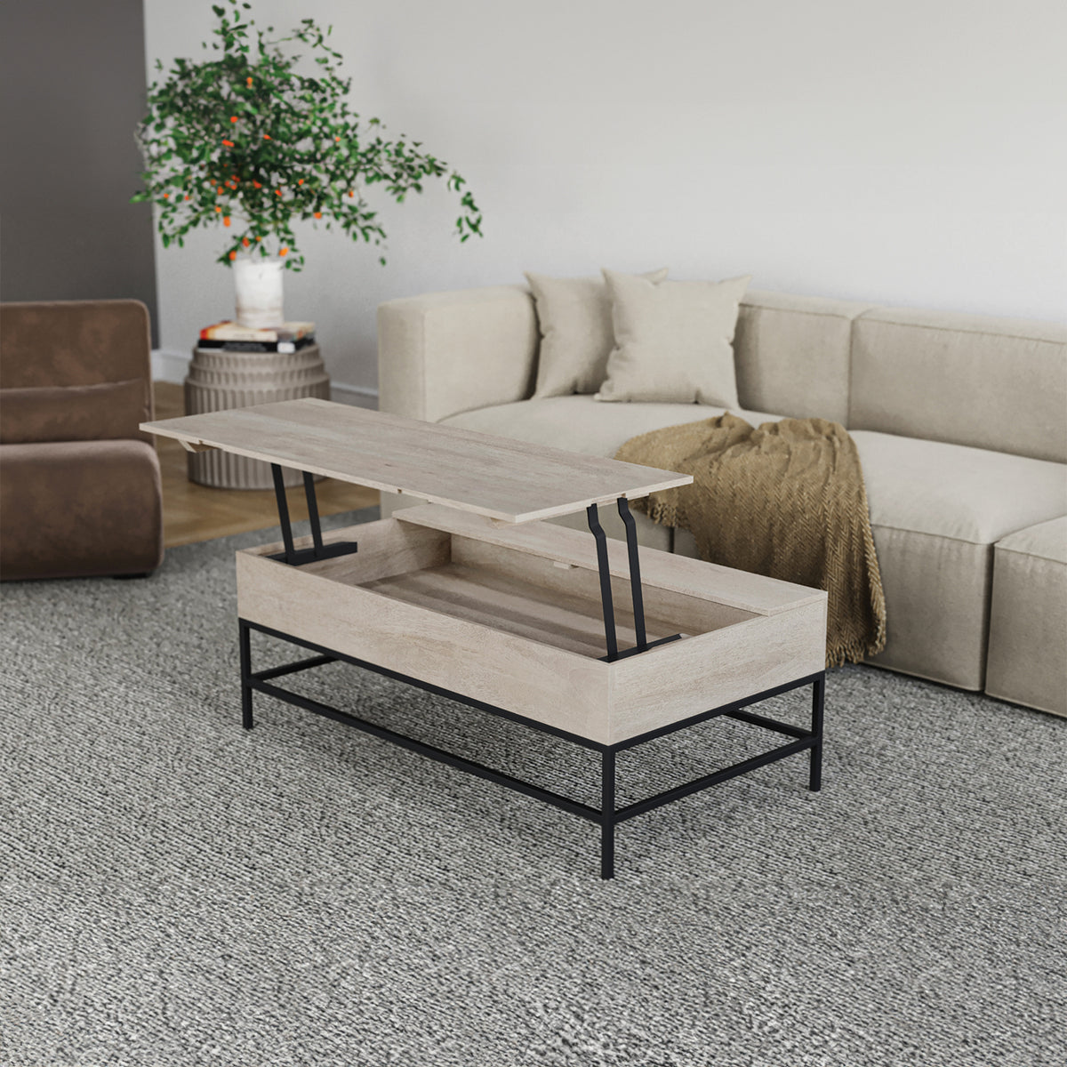 T1105-01 White Lift Top Coffee Table