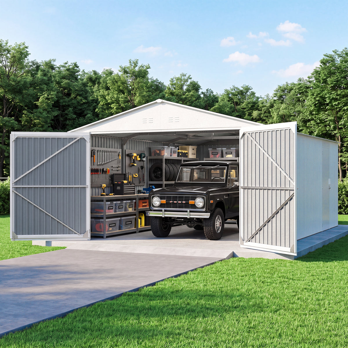 Outdoor Storage Shed 20x13 FT, Metal Garden Shed Backyard Utility Tool House Building with 2 Doors and 4 Vents for Car,Truck,Bike, Garbage Can,Tool,Lawnmower