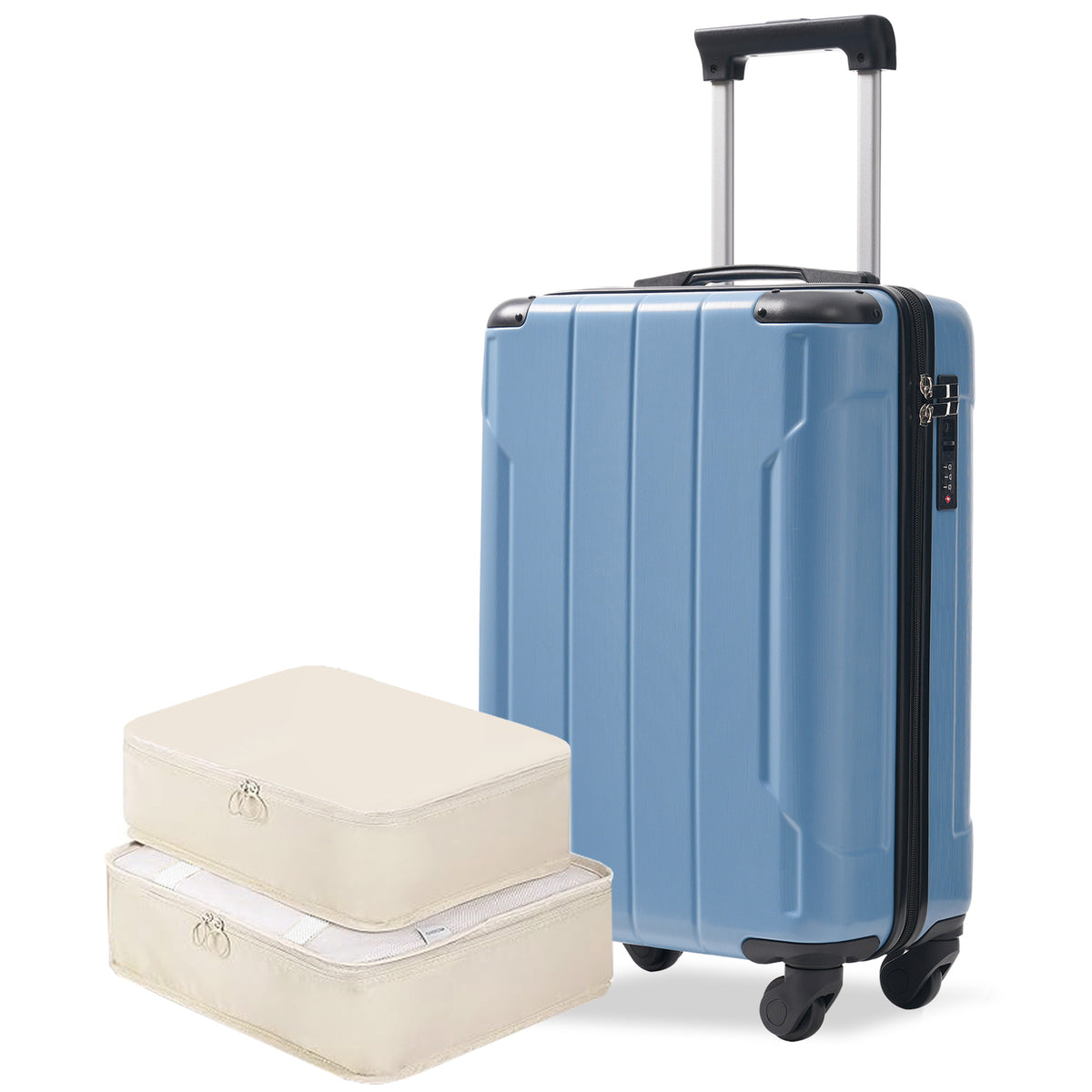 20-Inch Hardshell Carry-On Luggage, Lightweight Durable ABS Suitcase with Spinner Wheels, Built-in TSA Lock, 2 Packing Cubes, Blue-gray