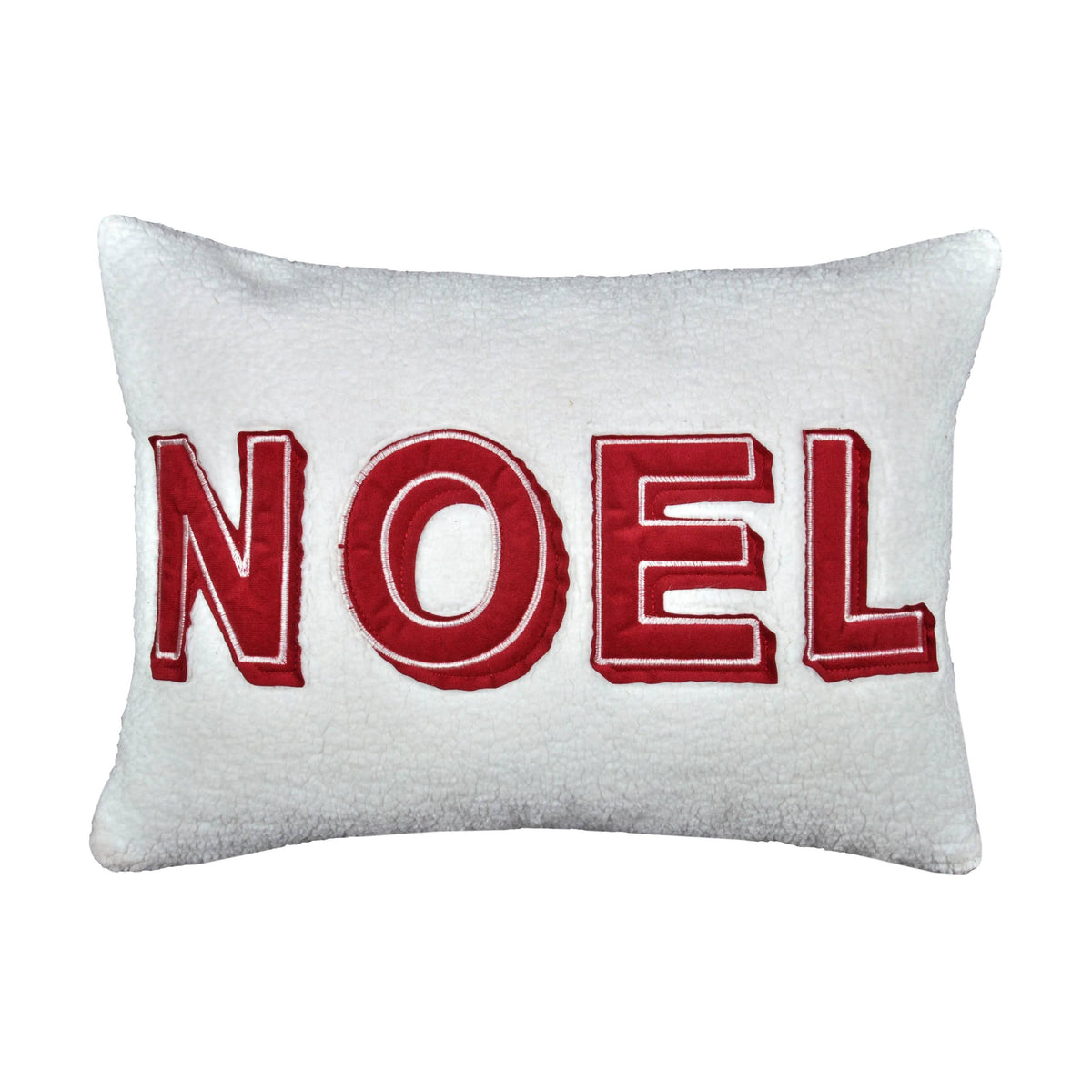 Noel Christmas Throw Pillow with Insert – 14x20' White Sherpa Accent Cushion in Red and Ivory Set of 2