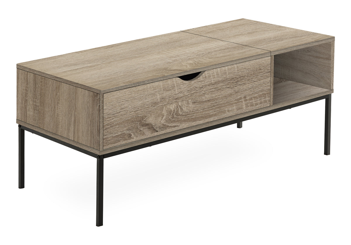 Coffee Table, 42' L, Rectangular, Cocktail, Lift-top, Dark Taupe, Black Metal, Contemporary, Modern