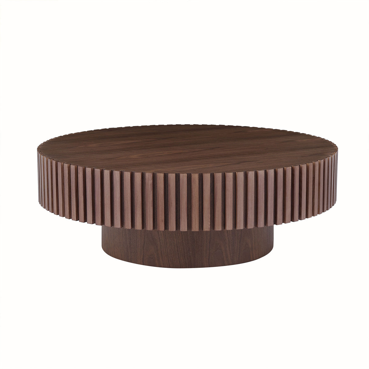35.43'' Round Coffee Table Small Coffee Table for Apartment, Modern Living Room Coffee Table with Sturdy Pedestal,WALNUT