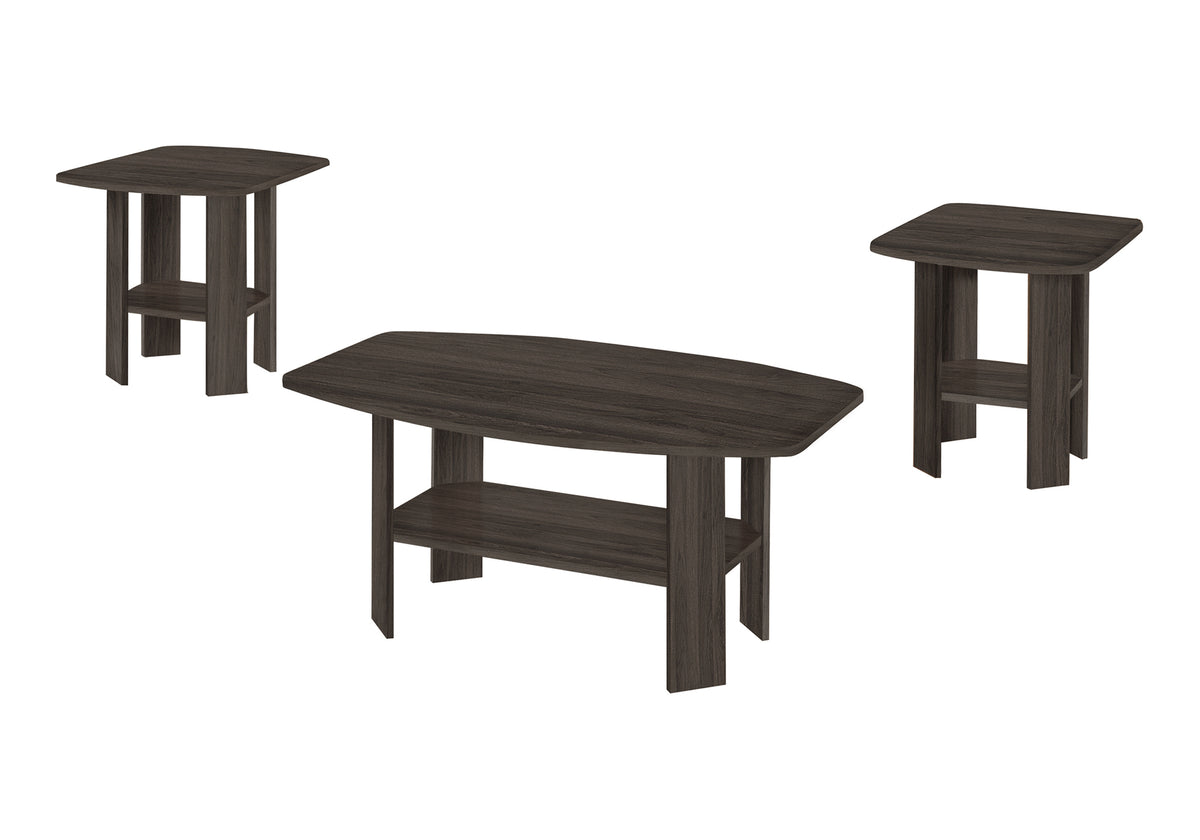 Table Set, 3pcs Set, Coffee, End, Side, Accent, Living Room, Brown Laminate, Transitional