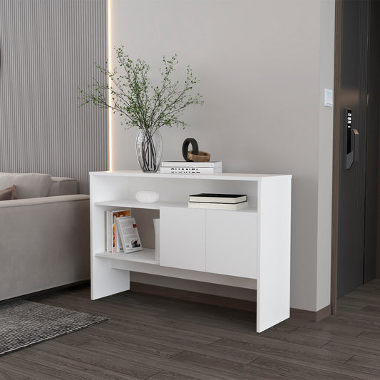 Bylas Console Table in Melamine With Two Doors y Open Storage, White